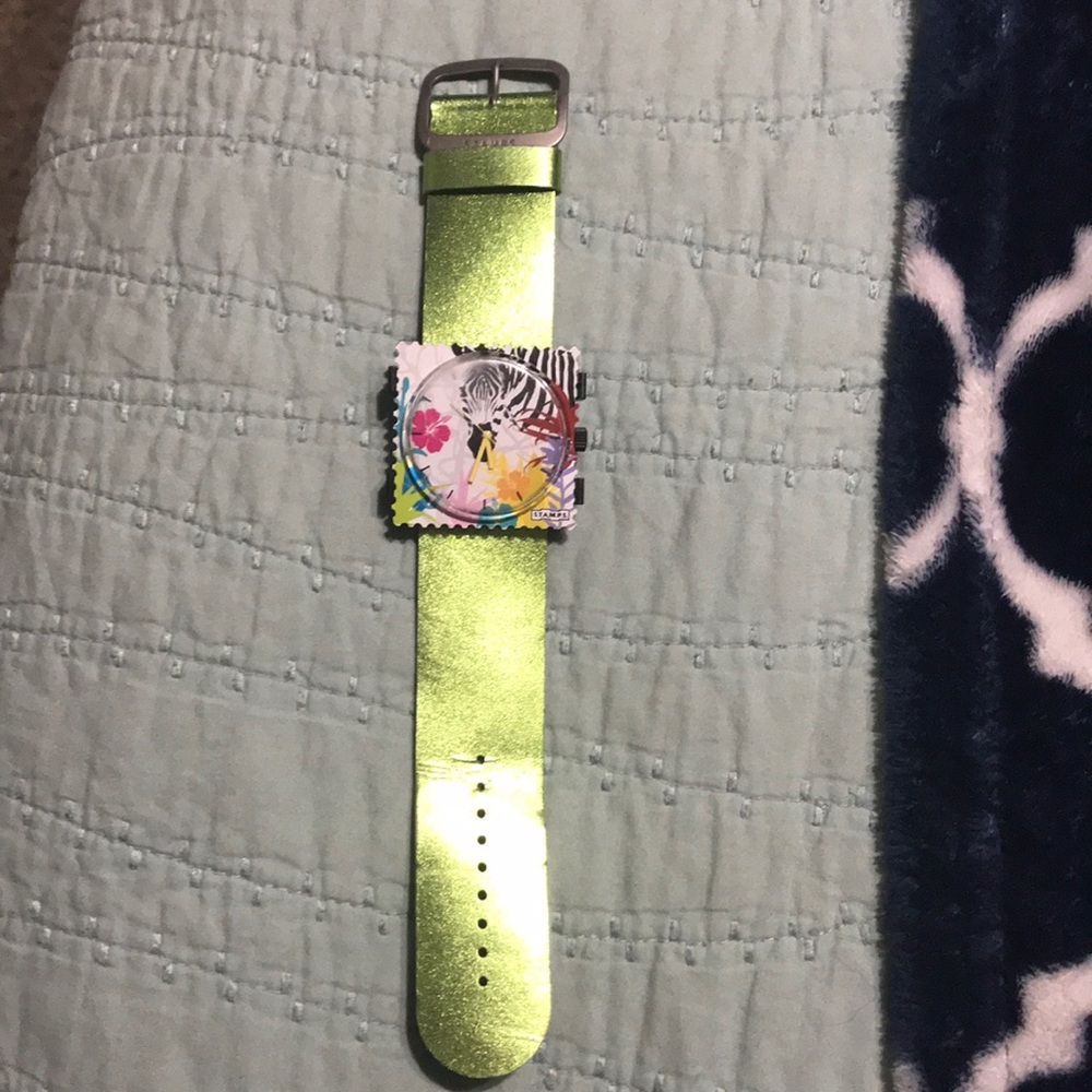 S.t.a.m.p.s. Neon green with zebra face watch